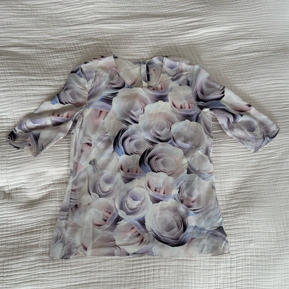 BOSS HUGO BOSS Pink and Purple Floral Silk Blouse